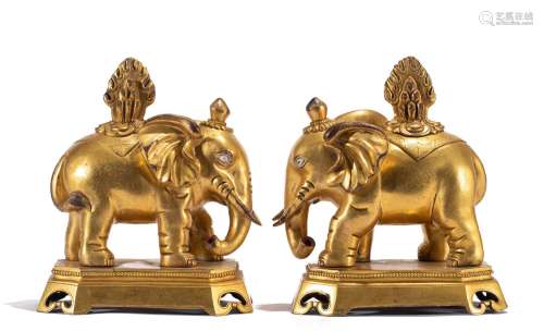 PAIR GILT BRONZE DECORATIVE ELEPHANT