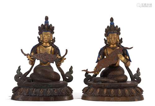 PAIR PARTLY GILT BRONZE FIGURE OF BUDDHAS