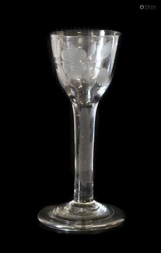 A Wine Glass of Jacobite Significance, circa 1750, the ovoid...