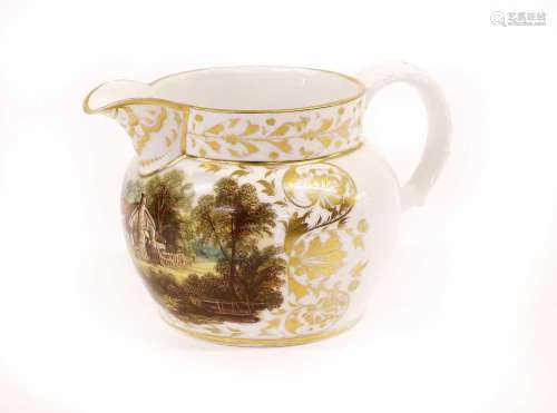 A Bloor Derby Porcelain Jug, circa 1830, painted with a land...