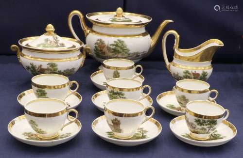 A Paris Porcelain Part Tea Service, circa 1820, with wide gi...