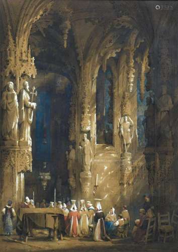 Samuel Prout (1783-1852) Caen Cathedral Interior Normandy (a...