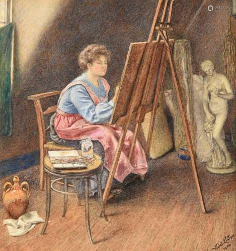 Violet Linton (fl.1899-1940)The artist at her easelSigned an...