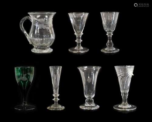 A Glass Mug, late 18th century, of semi-fluted baluster form...