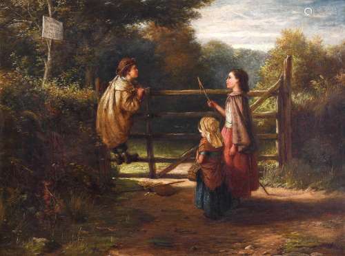 Peter MacNab (1830-1900)No trespassing, three children by a ...