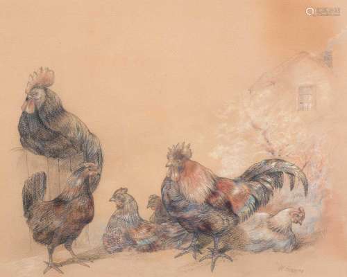 William Huggins (1820-1884) Study of chickens before a farm ...