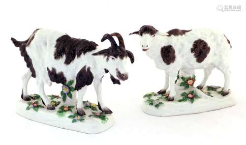 A Pair of Samson Porcelain Models of Goats after Chelsea, la...