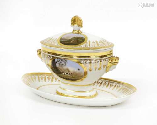 A French Porcelain Tureen and Cover on Fixed Stand, circa 18...