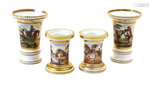 A Pair of Spode Porcelain Match Pots, circa 1810, of trumpet...