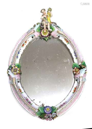A Pair of German Porcelain Mounted Wall Mirrors, late 19th c...