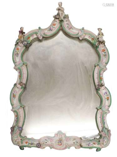 A German Porcelain Mounted Wall Mirror, late 19th century, i...