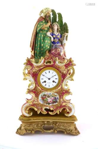 A French Porcelain Figural Mantel Clock in the Manner of Jac...