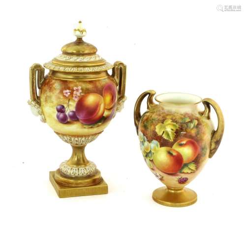 A Royal Worcester Porcelain Twin-Handled Pedestal Vase and C...