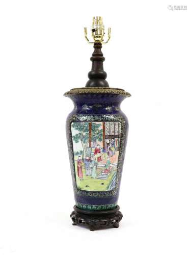 A Canton Enamel Vase, 19th century, painted in famille rose ...