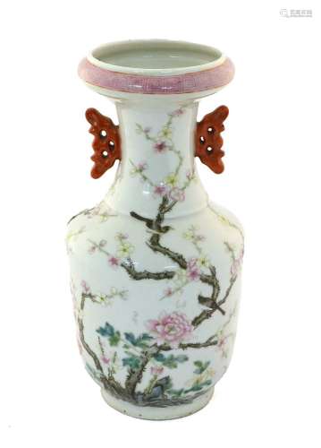 A Chinese Porcelain Twin-Handled Vase, Qianlong mark but not...