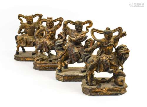 A Matched Set of Four Chinese Carved, Gilt and Painted Wood ...