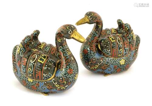 A Pair of Chinese Cloisonne Enamel Models of Geese, in 18th ...