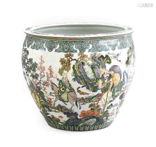 A Large Chinese Porcelain Fish Bowl, 20th century, painted i...