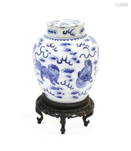 A Chinese Porcelain Ginger Jar and Cover, Kangxi mark but 19...