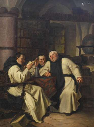 C* Graham (19th century)Monks merrymaking in a library Signe...