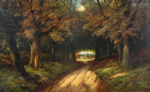 Clarence Roe (1850-1909)Extensive woodland landscape with di...