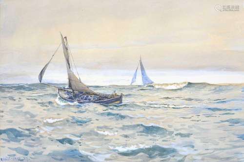 Ernest Dade (1864-1934)Two fishing boats at full sail Signed...