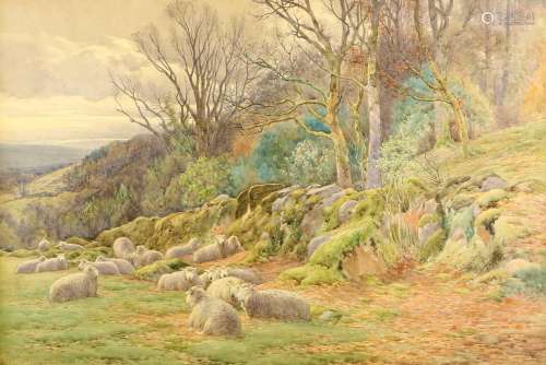 Charles James Adams (1859-1931) Sheep resting in a landscape...
