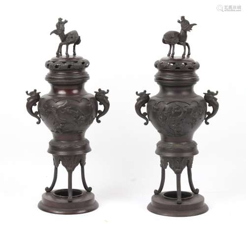 Property of a gentleman - a large pair of Japanese bronze in...