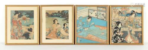 Property of a lady - four Japanese woodblock prints, trimmed...