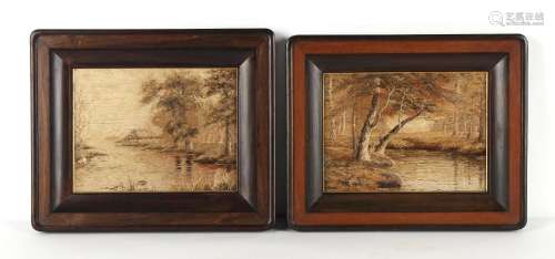 Two similarly framed Japanese embroidered silk pictures, Mei...