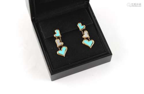 Piaget - a pair of 18ct yellow gold turquoise & mother-o...