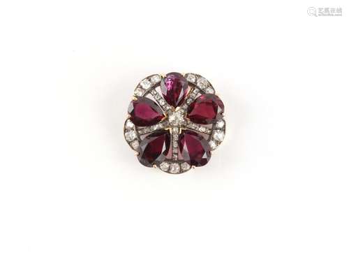 A 19th century garnet & diamond flowerhead brooch, the f...