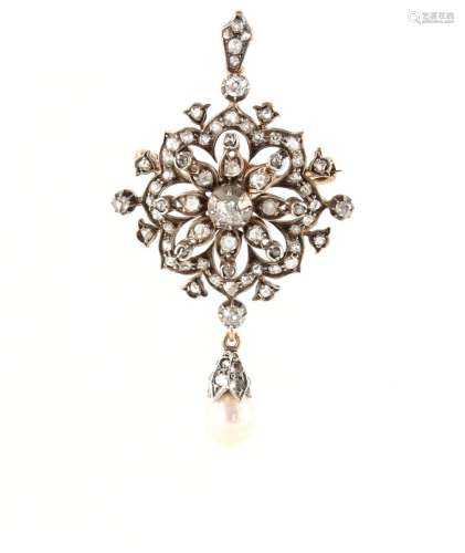A 19th century diamond & natural saltwater pearl pendant...