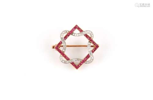 An early 20th century ruby & diamond ribbon & square...