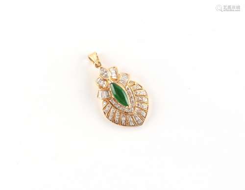 An 18ct yellow gold jadeite & diamond pendant, the gem q...