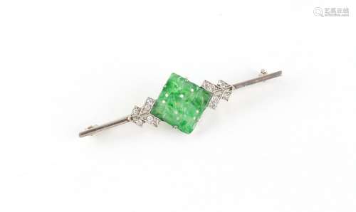 An Art Deco 18ct white gold & platinum carved jadeite &a...