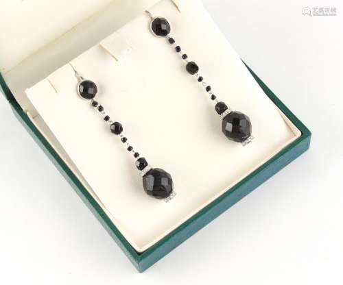 A pair of Art Deco black onyx & diamond pendant earrings...