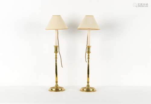 Property of a deceased estate - a pair of tall brass candles...