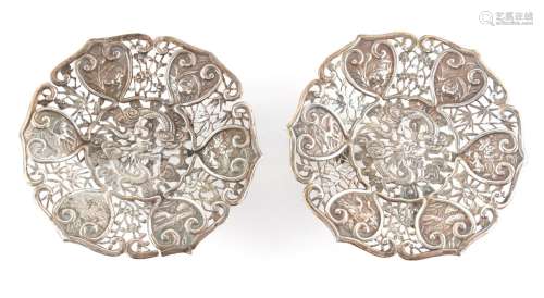 Property of a lady - a pair of Chinese silver pierced bonbon...