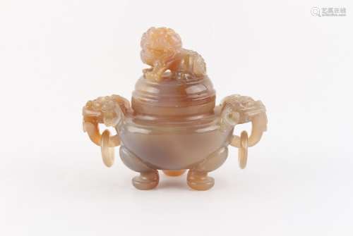 Property of a gentleman - a Chinese carved agate tripod cens...