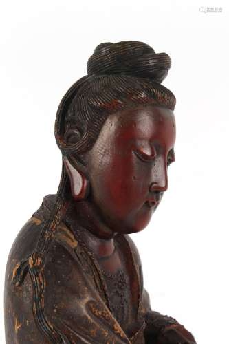 A Chinese carved & painted figure of Guanyin, 19th centu...