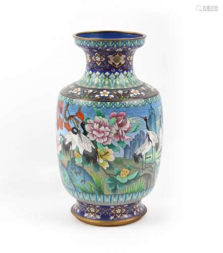 A large Japanese cloisonne vase decorated with red crowned c...