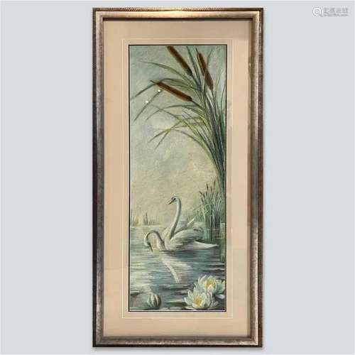 ANTIQUE SWAN PAINTING