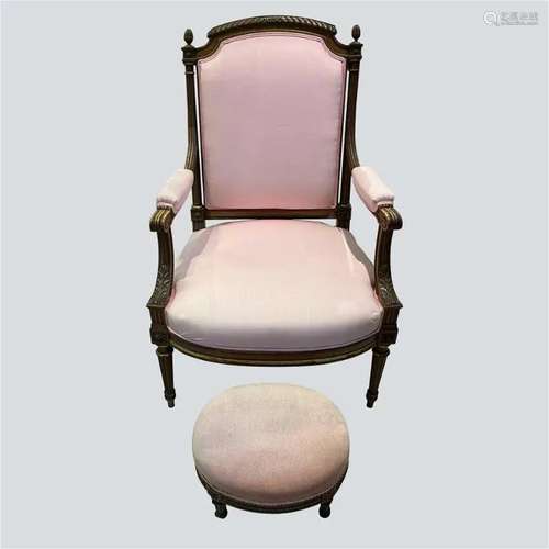 Louis XV style Pink flannelette Arm Chair and footstool