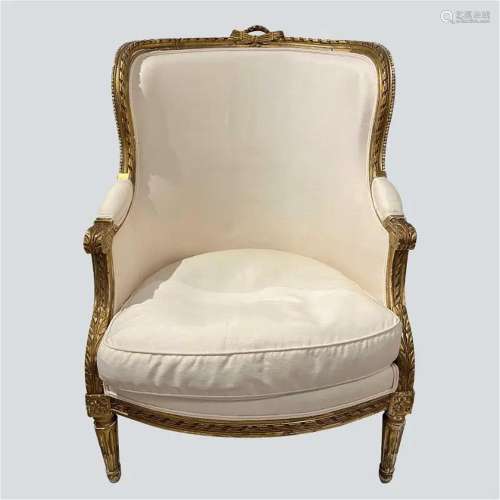 French Louis XVI Style Barrel Back Gilt Sofa