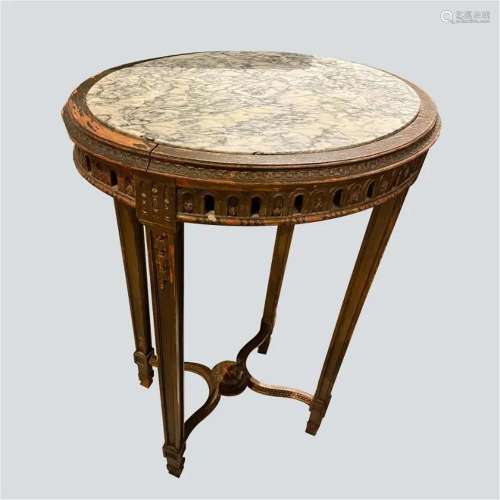 French carved round marble top table