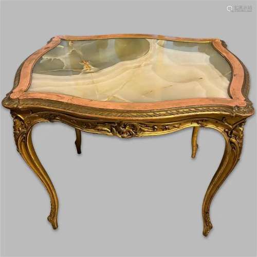 Marble top gilt wood tea table 19th century