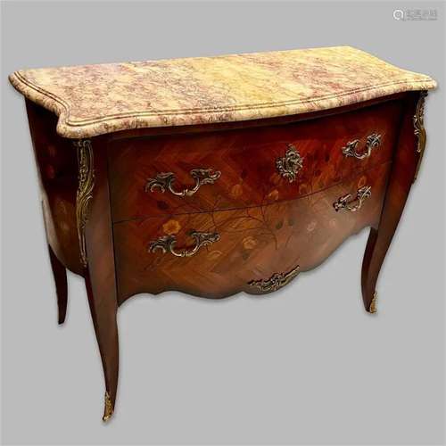 Louis XV Style Curved Chest of Drawers in Precious Wood Marq...