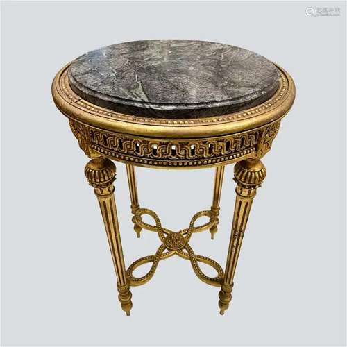 Vintage Louis Revival Gild Marble Top Occasional Tables, the...