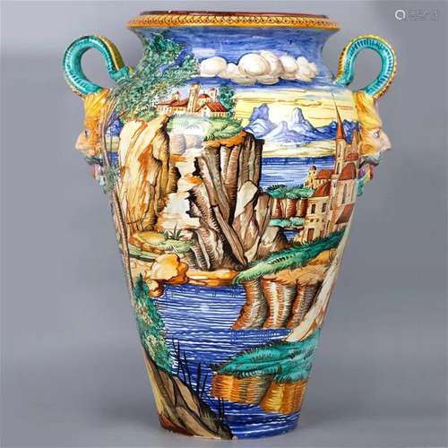 Italian Bacchus-faced handle multi-colored umbrella stand 19...